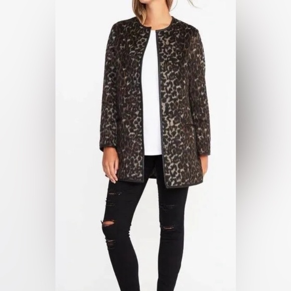 Old Navy Jackets & Blazers - Old Navy Leopard open Front Jacket. Faux Knit. Faux Leather Trim. Small. Glam